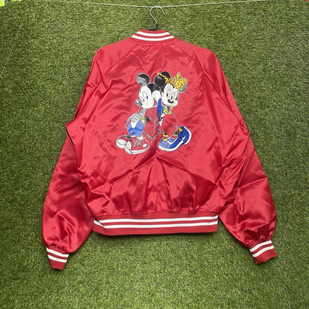Vintage Nasco Mickey Mouse Bomber Jacket Mens XL Walt Disney Minnie Red Satin